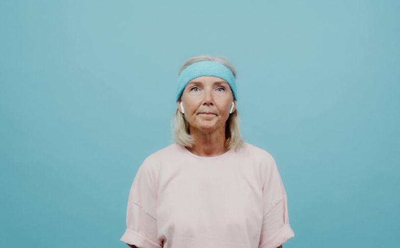 Woman looking up with confidence